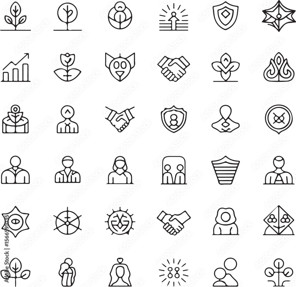 Poster collection of various line art icons arranged in a grid pattern