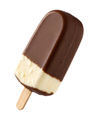 Chocolate covered vanilla ice pop isolated on transparent background