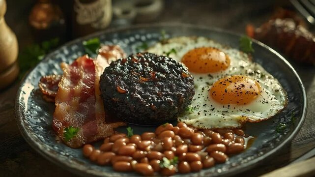 black pudding english breakfast staple video