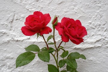 A Pair of Red Roses Against a White Canvas