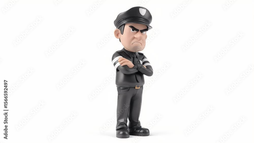 Poster grumpy cartoon cop: from sad to mad animation loop