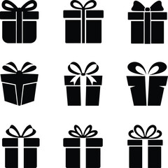 Collection of Gift Box Icons in Silhouette Style