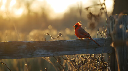 Cardinal on Fence in Golden Hour Light © Ketut