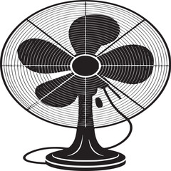 Vintage electric fan black and white illustration vector drawing antique fan appliance cooling fan design 100 on transparent background
