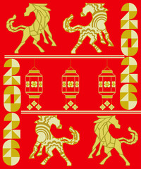 Lunar New Year Festive Background with Horses