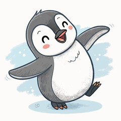 Obraz premium Happy Penguin Mascot with Frosty Winter Backdrop