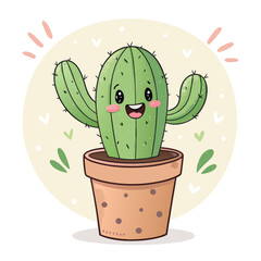 Happy Green Cactus Character in Terracotta Pot