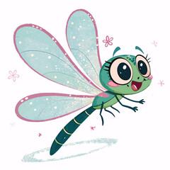 Happy Dragonfly Character Flying with Shiny Wings