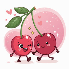 Happy Cherry Characters Together in Cute Vector Style
