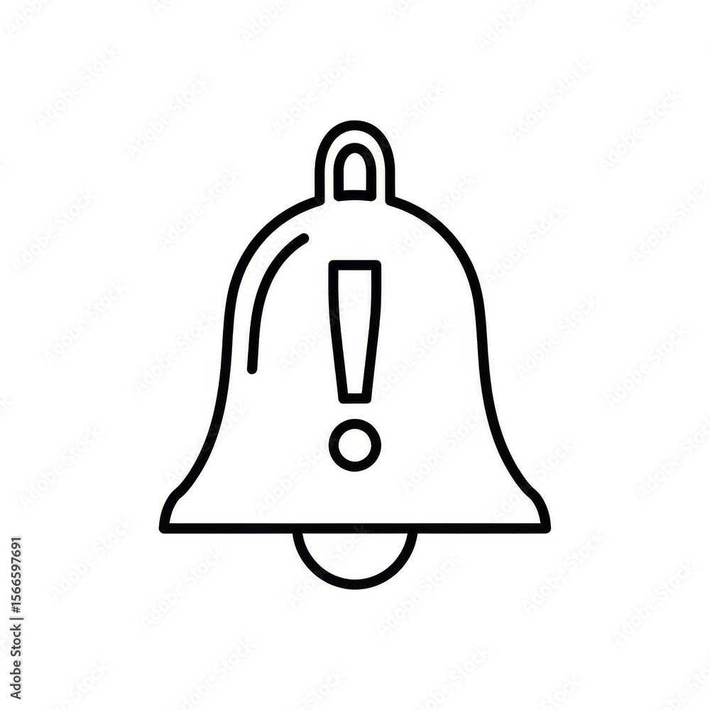 Poster outline of a bell with an exclamation point inside indicating an alert or notification symbol icon
