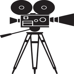 Obraz premium Vintage movie camera icon vector illustration, cinema film production equipment, old style filmmaking tool on transparent background