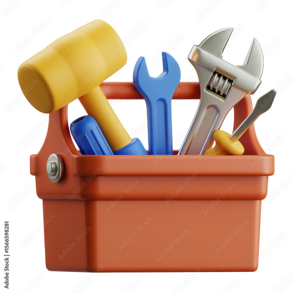 Poster a colorful collection of essential hand tools including a mallet wrenches and screwdrivers in a red 