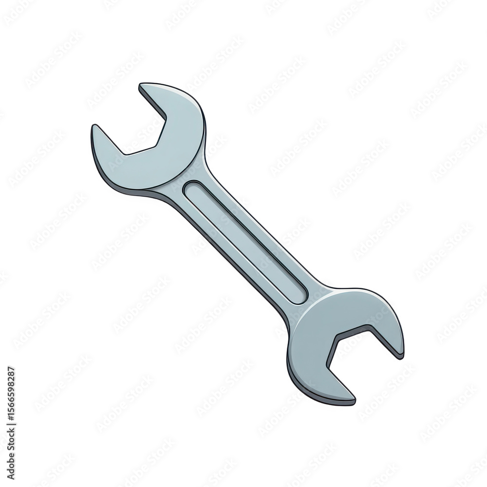 Poster a simple illustration of a silver combination wrench tool with a shadow isolated on transparent back