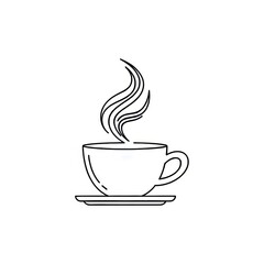 Obraz premium Minimalist line art illustration of a steaming cup of coffee on a saucer against white background