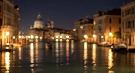 Dreamy Venice Nightscape: Blurred Lights Reflecting on Canal Waters