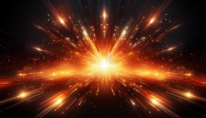 shining explosion effect with hot rays and light particles isolated on blank background