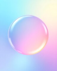 Iridescent soap bubble floating against a soft pastel gradient background
