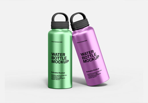 Two Aluminium Water Bottle Mockup