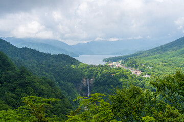 Fototapeta premium 明智平ロープウェイと中禅寺湖と華厳の滝