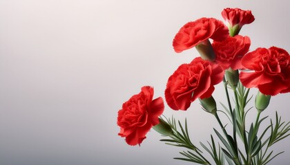 beautiful red carnation flowers isolated on light background