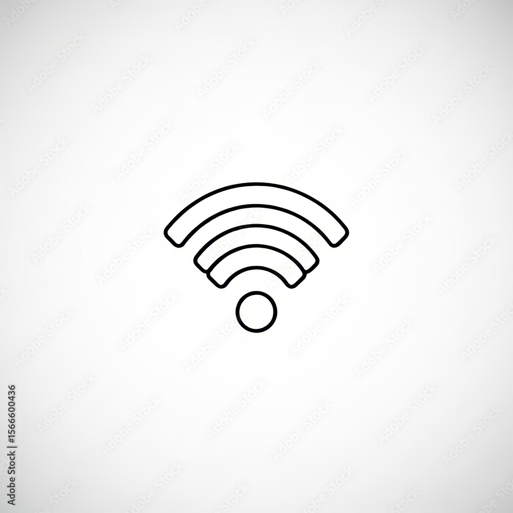 Poster a simple black outline of a wifi symbol centered on a plain white background in a minimalist style