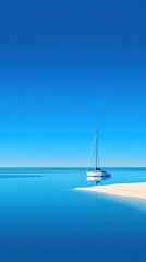 Fototapeta premium A minimalist vector art of a single sailboat in a calm sea