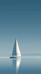 Fototapeta premium A minimalist vector art of a single sailboat in a calm sea