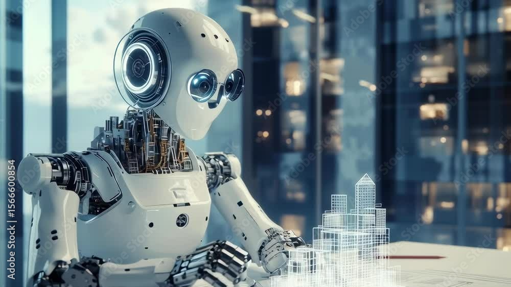 Poster a robot is sitting at a desk with a pencil and a piece of paper. the robot appears to be working on 