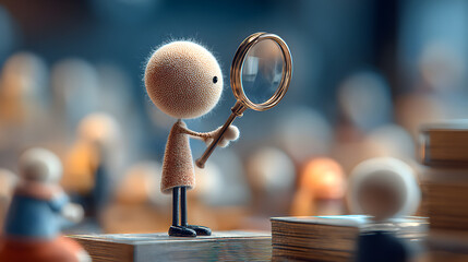 Stick figure with magnifying glass symbolizes the process of investigation and critical examination of concepts and beliefs.