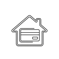 Outline of a house with a credit card inside representing mortgage payments and property finance
