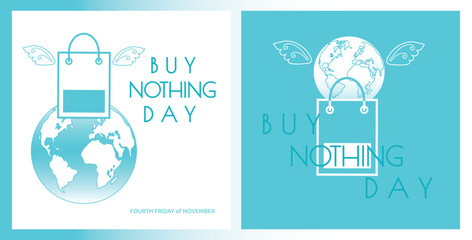 Buy Nothing Day two posters with the Earth, shopper and wings minimalistic style