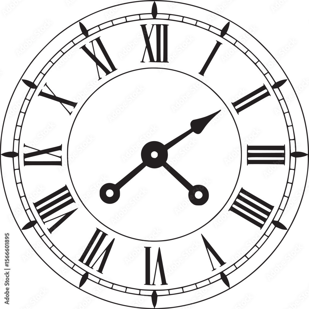 Poster vintage clock face with roman numerals illustration for timekeeping and design elements stock vector