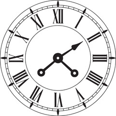 Vintage clock face with roman numerals illustration for timekeeping and design elements stock vector image on transparent background