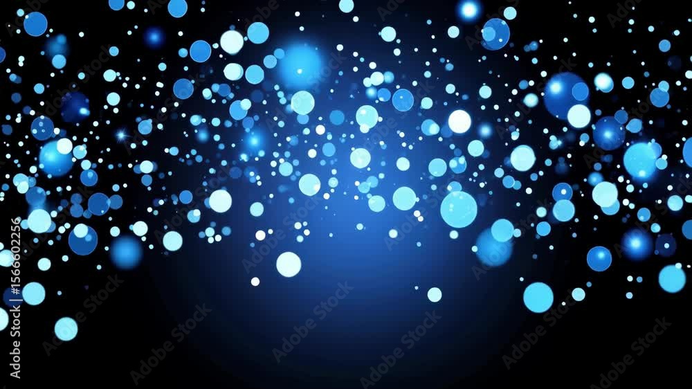 Poster abstract blue glittering particles floating against dark background, creating a magical or festive a
