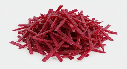 Pile of vibrant julienned beets creates an eye catching food still life