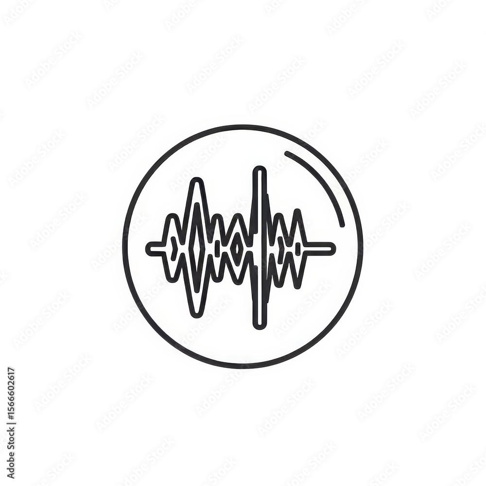 Poster black and white audio wave in a circle design element for sound or music visualization in a simple s