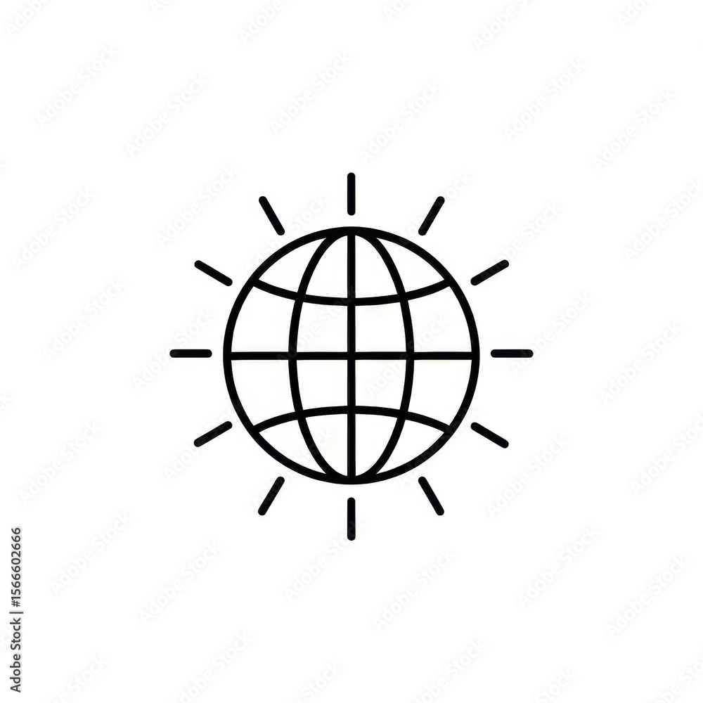 Aufkleber a simple line drawing of a globe with radiating lines around it on a white background design element