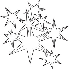 Starburst explosion vector illustration comic style black and white outline design element for graphic design on transparent background