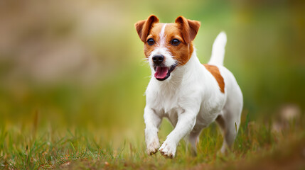 A Jack Russel terrier running joyfully through a sunny field, embodying energy and happiness.