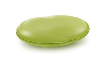Single green broad bean with a smooth surface and subtle shadow effect