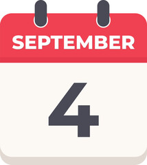 4 September Daily Calendar Icon in flat design style red and white