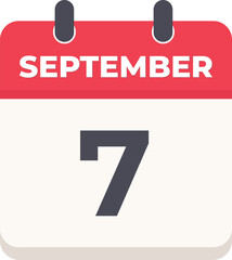 7 September Daily Calendar Icon in flat design style red and white