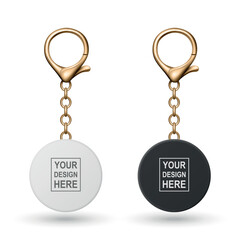 Vector Keychain Icon Set, Isolated. Realistic Round Keychain Design for Branding. Blank Keychain Mockup for Logo. Luxury Metallic Keychain Template for Custom Accessory Design
