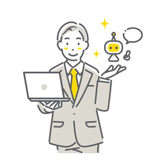 A simple and stylish line drawing of a business person using AI for work