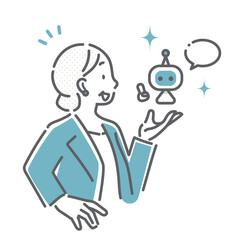 A simple and stylish line drawing of a middle-aged business person using AI for work