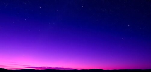 Purple night sky, blue & pink sunset gradient, stars, constellations, cosmic sparkles, vector landscape, space, sunset