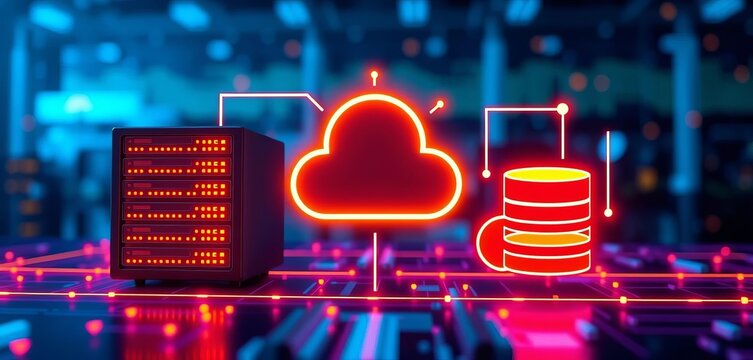 Server and database network icon representing IT infrastructure and cloud computing, cyber, hosting