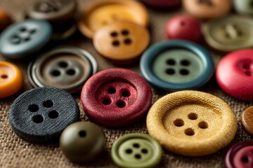 Colorful Sewing Button on Fabric