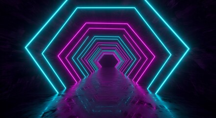 Fototapeta premium Neon Hexagon Tunnel with Vibrant Colors