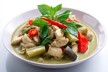 Green Curry with Chicken, Vegetables and Basil Leaves